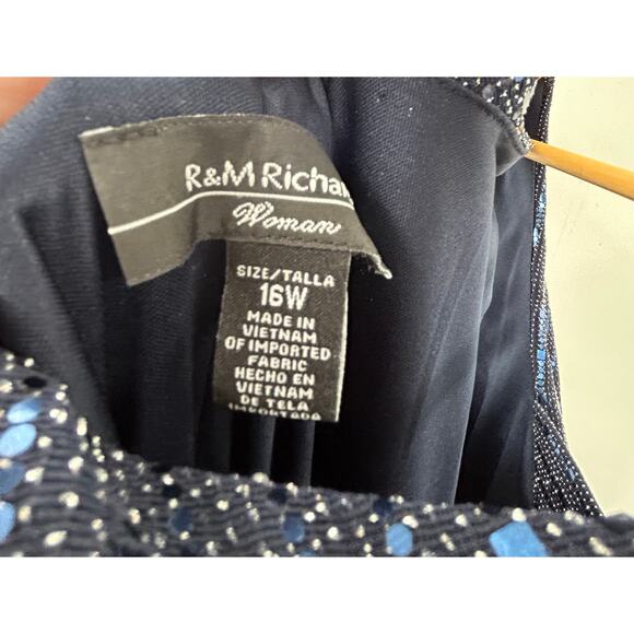 R&M Richards Women’s Plus Size Metallic Sequined A-Line Dress, Navy Blue, 16W‎ - Picture 8 of 9